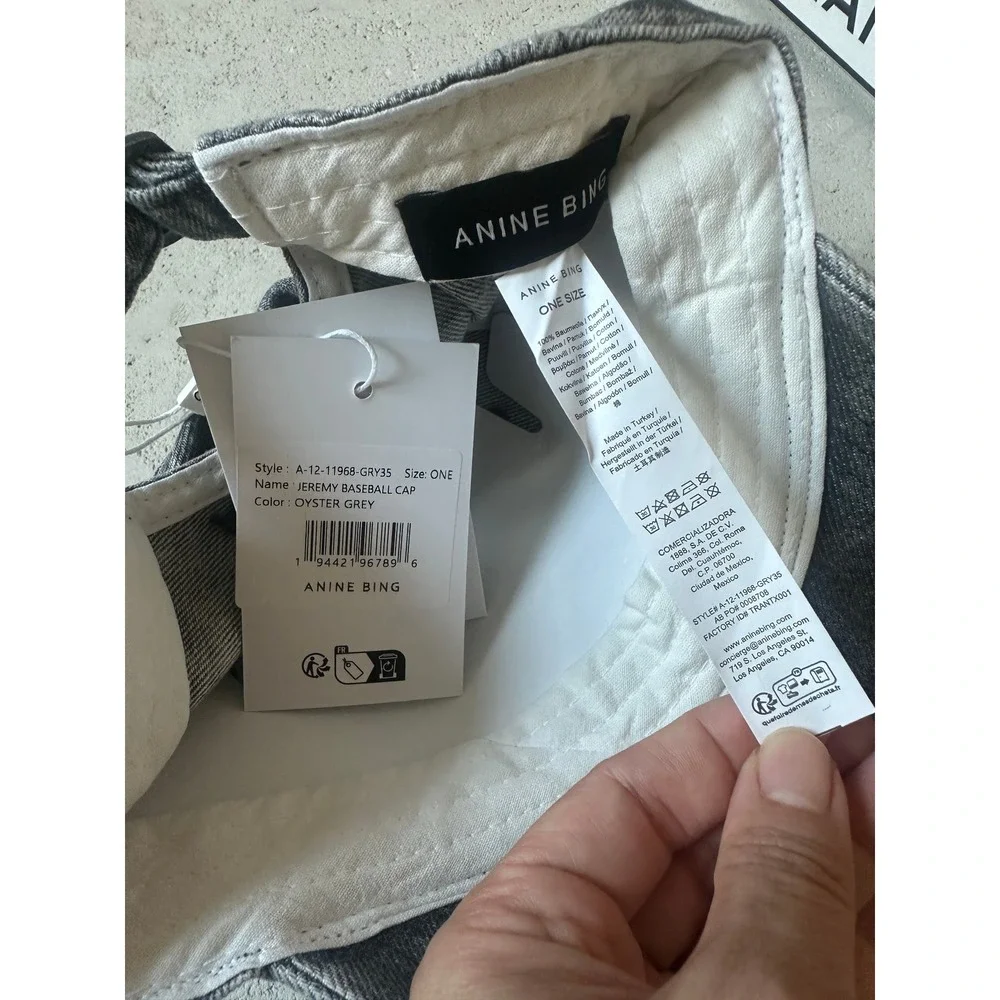 NWT Anine Bing Jeremy Baseball Cap Oyster Grey Acid Wash Cotton Hat OS